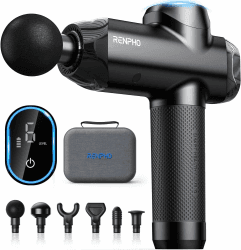 RENPHO R3 Power Massagepistole, 12MM Amplitude Massage Gun Massagegerät mit Type-C Ladeanschluss, 6 Massageköpfen und 6 Massage-Modi Massage Masagegäret Pistole mit LED Touchscreen für Rücken