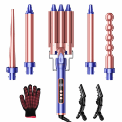 Lockenstab Set 5-in-1 mit Welleneisen - Lockenstab Große Locken mit LCD 80-230°C Einstellbar Wellenstab Keramik-Turmalin-Beschichtung Lockenstab mit Verschiedenen Aufsätzen und Hitzehandschuh