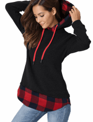 Aitos Pulli Damen Hoodies Damen Pullover Kapuzenpullover Sweatshirt Pulli Zweifarbige Longsleeve Tops Doppelte Kapuzenpulli Casual Schwarz M