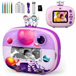 ULEWAY Kinderkamera Sofortbildkamera, Digitalkamera für Kinder mit Druckpapier & 32G TF Karte, VideoKamera mit farbigen Stiften & Fotoklammern zum Basteln, Geschenk für Kinder 3-14 Jahren （Rosa lila