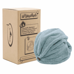 myHomeBody Haartuch Wrap | Luxus Anti-Frizz schnell trocknende Haartrockner Turban | Ultra weich und schnell trocknend saugfähige Bambusfaser mit Kokosnussschalen-Knopf – Pine Green