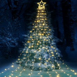 Qedertek 3m Christbaumbeleuchtung mit Große Sterne, 317 LED Weihnachtsbeleuchtung Außen Lichterkette mit 9 Girlanden, Lichterkette Eisregen für Weihnachtsbaum, Tannenbaum, Fenster, Garten (Warmweiß)