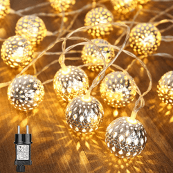 Qedertek Weihnachtsbeleuchtung Innen 7M 20 LED Lichterkette Kugel mit Stecker, 8 Modi, Timer und Speicherfunktion, Warmeiß Marokkanischen Lichterkette für Zimmer Hochzeit Weihnachtsbaum Deko