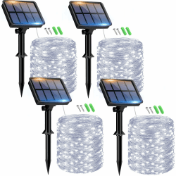 btfarm Solar Lichterkette Aussen, 4x15M 150 LED Solarlichterkette Außen Wetterfest 8 Modi IP65 Wasserdicht Kupferdraht Lichterkette Außen Solar Outdoor für Garten Terrasse Baum Hof Party (Kaltweiß) Kaltweiß 4 Stück-15M