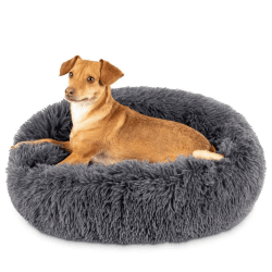 QOFLY Rundes Hundebett Ø 60cm, Hundekissen Hundesofa Flauschiges Katzenbett Donut Kuscheliges Hundekorb, Haustier Hundebetten für Mittelgroße Hunde Ø 60 cm Grau