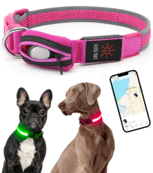 Visinite Hundehalsband Leuchtend Mit Airtag Tasche - Leuchthalsband Hund Aufladbar Streifenhunde Leuchthalsband FüR NäChtliche SicherheitsspaziergäNge, Einstellbare Blinklicht Led Halsband FüR Hunde…