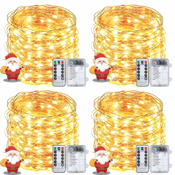 RJEDL 4 Pack Lichterkette Batterie, 12m 320LED Warmweiß Innen Lichterketten mit Batterie für Weihnachten, Schlafzimmer, Party, Hochzeit