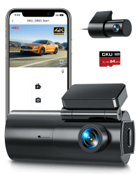 Dashcam Auto Vorne Hinten, 4K/2.5K Dual Dash Cam mit 64GB SD Karte, WiFi Auto Kamera, Super Nachtsicht, WDR, 170° Weitwinkel, G-Sensor, Loop-Aufnahme, APP Steuerung, 24Std. Parküberwachung, Max 256GB