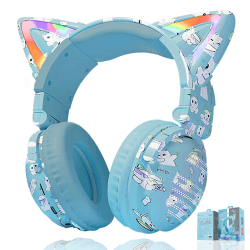 auvstar RGB Wireless Bluetooth 5.0 Stereo-Headset mit Mikrofon Faltbare Katzenohr-Kopfhörer Cat Ear Over-Ear Headphones LED Kabellos Faltbares Kopfhörer Nette Katze Ohr Gaming-Headset mit Mikrofon