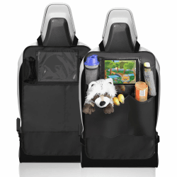 MyHappyRide Rückenlehnenschutz (2 Stück), Große Taschen und iPad-/Tablet-Fach, Auto Rücksitz-Organizer für Kinder, Autositz-Schoner wasserdicht, Kick-Matten-Schutz in universeller Passform