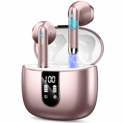 Wireless Earbuds, Bluetooth 5.3 Headphones in-Ear with CVC8.0 Noise Cancelling Mic, 40H Bluetooth Ear bud with 14.2mm Driver Stereo, Wireless Earphones IP7 Waterproof for Android/iOS, USB-C, Rose Gold
