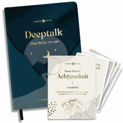 Lebenskompass 3 Jahres Tagebuch DEEPTALK Set mit 40 Achtsamkeitskarten mit mit Affirmationen, Inspirationen und Motivationskarten - Tagebuch Set für Selbstreflexion