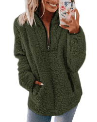 Nilimoph Pullover Damen Flauschig Pulli Fleece Weich Herbst Winter Warm Kapuzenpullover Casual Sweatshirt Winter Mit Seitentasche Zip Langarm Oberteile Top