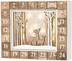 Brubaker Adventskalender Wald Holz Weiß Natur mit LED Beleuchtung