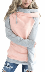 Aitos Pulli Damen Hoodies Damen Pullover Kapuzenpullover Sweatshirt Pulli Zweifarbige Longsleeve Tops Doppelte Kapuzenpulli Casual A-rosa XL