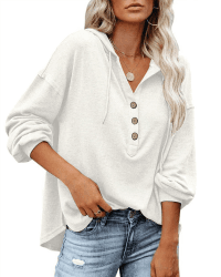 PLOKNRD Kapuzenpullover Damen Knopfleiste Leichter Pullover für den Herbst