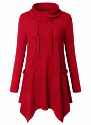 Amrto Damen Tunika Tops Turtleneck Langarm Shirts Bluse Hemd Pullover Mit Taschen L #2-rot