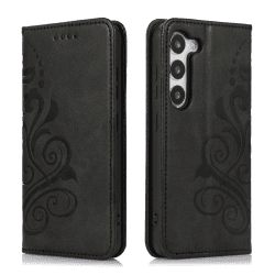 MOONESS Schutzhülle für Samsung Galaxy S23 5G Hülle Leder,Handyhülle für Samsung Galaxy S23 5G,Magnetisch Prägung PU Leder Tasche Case für Samsung Galaxy S23 5G - Schwarz