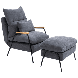 HOMCOM Ohrensessel mit Hocker, Relaxsessel mit Liegefunktion, Sessel mit Ottomane, Polsterstuhl mit Kissen, Fernsehsessel, TV-Sessel für Schlafzimmer, Wohnzimmer, 68 x 91,5 x 88 cm, Grau