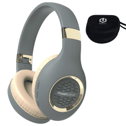PowerLocus Bluetooth Kopfhörer Over Ear, Kabellose Kopfhörer Faltbarer mit Mikrofon, Hi-Fi-Stereo tiefer Bass,weicher Ohrenschützer kabelloses & kabelgebundenes Headset für Handy,Tablet,PC-Asphaltgrau
