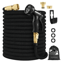 Flexibler Gartenschlauch Erweiterbarer Wasserschlauch mit 10-Brause Adapter aus Messing Aufhänger Bewässerung Gartenarbeit einziehbarer Schwerlastschlauch 4-lagiger Latexkern Anschluss(22.5M, Schwarz)
