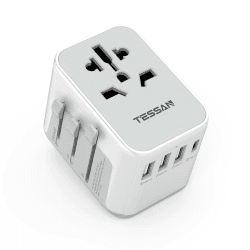 TESSAN Reiseadapter Weltweit, Universal Reisestecker mit 3 USB, 1 USB C und 1AC Steckdose, Internationaler Steckdosenadapter, Universaladapter für Deutschland USA England Thailand Italien Australien 3 USB A und 1 USB C Grau-weiß