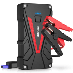 BuTure Starthilfe Powerbank, 2000A Spitzenstrom 16800mAh Tragbare Auto Starthilfe für 7.0L Benzin und 6.0L Dieselmotor LED Taschenlampe rot