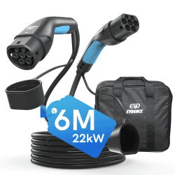 EVDANCE Typ 2 Ladekabel 22KW 6m 32A 3 Phasig, Ladekabel Typ 2 mit Tasche für E Auto EV/PHEV, Typ 2 auf Typ 2, Mennekes Mode 3 CCS Kabel, Kompatibel mit Model Y 3 S X XC40 ID.3 Q4 32A-6M