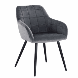 WOLTU® Esszimmerstuhl BH93dgr-1 1 Stück Küchenstuhl Polsterstuhl Wohnzimmerstuhl Sessel mit Armlehnen, Sitzfläche aus Samt, Metallbeine, Dunkelgrau Dunkelgrau Samt