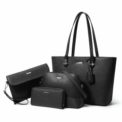 YTL Damen Handtasche Tote Shopper Groß Schultertasche Umhängetasche Geldbörse Kartenhalter Tasche 4-teiliges Set für Büro Schule Einkauf Reise Geschenk Aa-schwarz