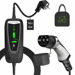 WISSENERGY Typ 2 EV Tragbares Ladekabel EU Standard Schuko 2-Pin Ladegerät, 10A/13A/16A Umschaltbare Ladebox kompatibel mit Allen Elektroautos IEC 62196-2 Stecker, 3.6KW, 20ft