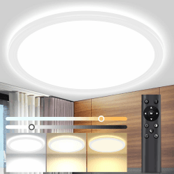 Deckenlampe Led Deckenleuchte Flach Dimmbar mit Fernbedienung, 3000K~6500K, Ø30cm 24W IP44, H2.4cm Ultra Dünn Rund Lampen Led Panel Deckenleuchte für Wohnzimmer Küche Kinderzimmer Badezimmer Balkon 1 Stück Dimmbar -3000k~6500k
