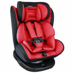 XOMAX 916 Kindersitz drehbar 360° mit ISOFIX und Liegefunktion I mitwachsend I 0-36 kg, 0-12 Jahre, Gruppe 0/1/2/3 I 5-Punkt-Gurt und 3-Punkt-Gurt I Bezug abnehmbar, waschbar I ECE R44/04 Rot