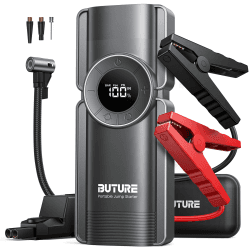 BuTure Auto Starthilfe Powerbank mit Luftkompressor , 150PSI 2500A Spitzenstrom Starthilfe Powerbank für 8.5L Benzin und 8.0L Dieselmotor , Starthilfe mit LED-Taschenlampe