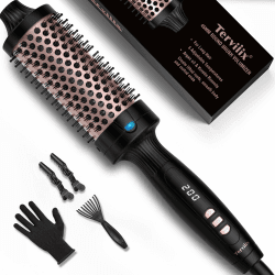 Terviiix 45mm heiße Bürste, doppelte mch keramische thermische Bürste Turmalin ionische 2 in 1 beheizte Haar Lockenstab Bürste, digitale Anzeige 5 Temperaturen Lockenstab Dualspannung für lange Haare 45mm schwarzes gold