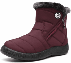 Gaatpot Damen Winterstiefel Wasserdicht Warm gefütterte Schneestiefel Winterschuhe Winter Kurzschaft Stiefel Boots Schuhe 40 EU Weinrot