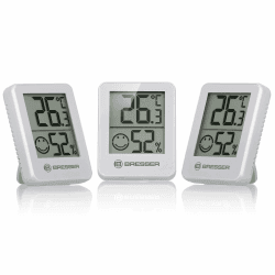 Bresser 3er Set Thermometer Hygrometer - Digitales Raumthermometer für Kontrolle Innenraum Luftfeuchtigkeit, Kühlschrankgeeignet, Wandmontage und Magnet, Schimmelvorbeugung - Indikator Smiley, Weiß Weiß 3er-Set