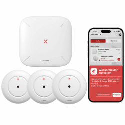 X-Sense Smart Wassermelder mit Batterie, WLAN Wassersensor, kompakter Überschwemmungssensor mit Einstellbarer Lautstärke von bis zu 110 dB sowie 500 m Reichweite, für Küchen, Keller und Badezimmer Wassermelder mit Basisstation