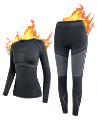 NOOYME Thermounterwäsche Damen Atmungsaktiv und Thermowäsche Set Funktionswäsche Damen Anti-bakteriell und Flexibel Skiunterwäsche Damen Warme Unterwäsche für zu Hause und Sport im Herbst Winter S Schwarzgrau