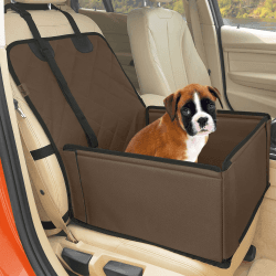 Extra Stabiler Hunde Autositz - Hochwertiger Auto Hundesitz für kleine bis mittlere Hunde - Verstärkte Wände und 3 Gurte - Wasserdichter Hundeautositz für Rück- und Vordersitz (Braun)