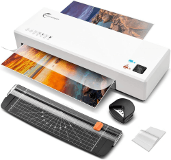 Laminiergerät, A4, thermisch und kalt und 40 Hüllen, 4 in 1 Laminiermaschine mit Papierschneider und Eckrunder, Laminiergerät A4 A5 A6 für Büro Haus Karte Menü Schule