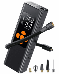 Pumteck Elektrische Luftpumpe, Fahrradpumpe Elektrisch, 150 PSI, Dual-Power, mit 7800mAh Akku und 12V Adapter. LED-Anzeige, Taschenlampe und Powerbank-Funktion für Auto, Motorräder, Fahrräder, Bälle