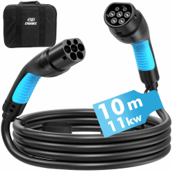 EVDANCE Typ 2 Ladekabel für EV, 11kW 16A 10m 3-Phasen Elektroauto-Ladekabel mit Tasche, Typ 2 zu Typ 2 EV/PHEV Ladekabel Auto, IP65 Wasserdicht 16A,10M