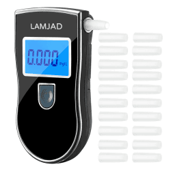LAMJAD Alkoholtester, Professioneller Alkoholtester mit blauem Hintergrundbeleuchtung LCD-Bildschirm, Tragbarer Atemalkoholtester mit 20 Mundstücken für den persönlichen und professionellen Gebrauch