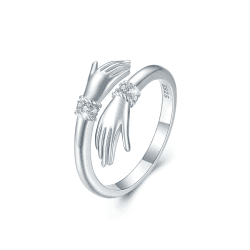Umarmung Ring Damen 925 Sterling Silber Verstellbar Zirkonia Umarmende Hände Öffnen Ring Verlobungsring Damen