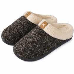 ULTRAIDEAS Hausschuhe Herren Plüsch Winter Warme Pantoffeln mit wollähnlichem Futter, Bequeme Memory Foam Slippers rutschfeste Gummisohle Indoor Outdoor 42/43 EU Braun