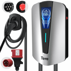Tera EV Ladegerät typ 2 11kw Heim-Ladestation Wallbox Ladekabel Elektroauto mit Kabelhalterung Ladekabel 3-Phasig CEE Stecker 16A 400V Kabel für Elektrofahrzeuge und Plug-in-Hybrid-Autos, Q8 Silber