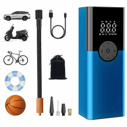 ZORUMAN Tragbare Elektronische Luftpumpe,150PSI Fahrradpumpe Elektrisch, Akku Kompressor mit Digitalanzeige und Notbeleuchtung, Aluminium Akku luftpumpe für Auto,Motorrad,Fahrrad Blau