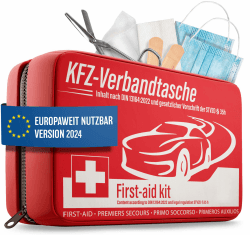 HELDENWERK KFZ Verbandstasche nach aktueller Norm 2023/2024 DIN 13164:2022 (StVO konform) - Europaweit Nutzbar - Erste Hilfe Set Auto Verbandskasten Auto 2023/2024 für TÜV Geprüft