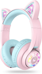 iClever Bluetooth Kopfhörer Kinder, Katzenohr LED Leuchten, Kabellose Kinder Kopfhörer über dem Ohr mit MIC, 74/85/94dB Begrenzte Lautstärke, Bluetooth 5.2, 50 Stunden Spielzeit für Schule/Reisen